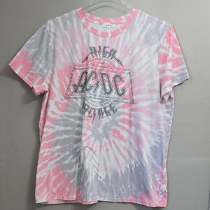 Pink and Gray Tie-Dye Graphic T-Shirt Maurices AC/DC Band